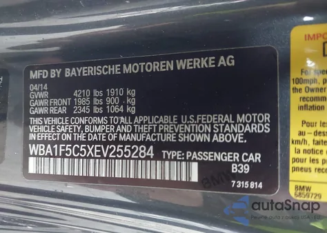2014 BMW 228 I from USA, damaged, VIN WBA1F5C5XEV255284